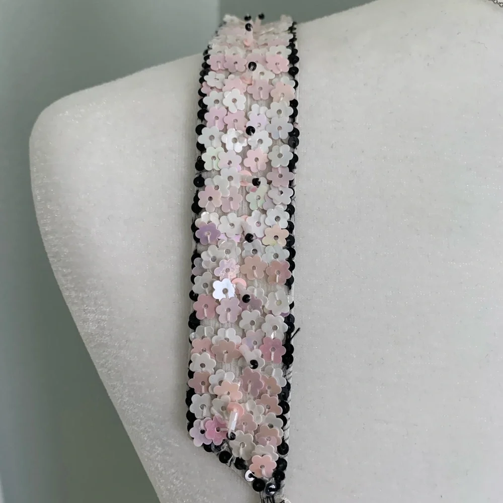 Vintage Max Studio Elegant Floral Top Embellished Straps Silk Sequins Size M - Picture 8 of 9